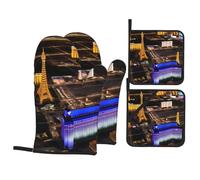 Las Vegas Night Printing 4 Piece Heat Resistant Oven Mitts Set Kitchen Pot Holders Hot Pads For Grilling Cooking Gift