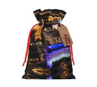 Las Vegas Night Printing Christmas Bag With Drawstring Closure, 4.7x6.9 In For Christmas Party Birthday Gift Wrapping