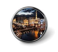 Las Vegas Night View Badge Holder Exquisite Round Badge with Picture Pin DIY Button Badges Personalized Metal Button Pin Fashion Brooch Crafts Gifts Clothes Decorative Pins