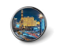 Las Vegas Night View Brooch with Button Design, Funny Backpack Pins for Women, Personalized Brooch Pins for Men, Round Badge for Hat, Cute Badge Holders for Activity