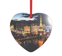 Las Vegas Night View Christmas Ornament Heart Shape Acrylic Hanging Ornaments for Home Decoration 2024 Gifts Acrylic Pendants with Red Rope Christmas Tree Decorations for Holiday Party