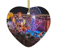 (Las Vegas Night View) Christmas Tree Ceramic Hanging Heart Bauble Ornaments Festive Xmas Pendant Decorations For Party Home Decor