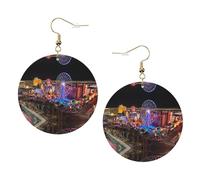 Las Vegas Night View Elegant Leather Round Earrings-Fashionable And Unique Accessories For Everyday Wear