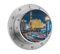 Las Vegas Night View Kitchen Timer Visual Timer for Cooking 60 Minute Wind Up Timers Stainless Steel Manual Magnetic Countdown Visual Mechanical Timers Cooking Clock with Loud Alarm
