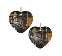 Las Vegas night view -Print Custom Heart-Shaped Acrylic Ornaments For Christmas & Events | Double-Sided Printing, Premium Gold Lanyard | For Weddings, Parties, And Retail Displays.