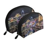 Las Vegas Night View Print Shell-Shaped 2-Piece Makeup Bag Set Travel Cosmetic Organiser Stylish Storage for Beauty & Gifts for Women Girls