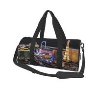 Las Vegas Night View Print Travel Duffel Bag Large Foldable Round Travel Carry on Bag with Adjustable Shoulder Strap for Weekender Overnight Flight Hospital Sports
