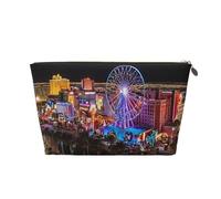 Las Vegas Night View Print Travel Makeup Bag Cosmetic Toiletry Bag Wash Bag Multifunctional Storage with Zipper for Women Girls Gold