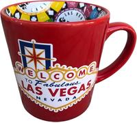 Las Vegas Poker Chip Coffee Mug Red, Souviner - Welcome To Fabulous Las Vegas Sign Cup 16 oz