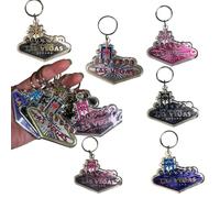 Las Vegas Sign Keychains - Set of 6 Souvenir Key Rings | Iconic Vegas Landmark Replica, Travel Collectible, Casino Party Favors & Gifts, Gold, 3"