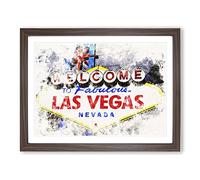 Las Vegas Sign Vol.2 Watercolour Modern Framed Print | A2 Walnut Framed Wall Art | Ready to Hang | Modern Historical Picture | Living Room Bedroom Lounge Office
