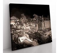 Las Vegas Skyline at Night in Abstract Modern Canvas Wall Art Print Ready to Hang, Framed Picture for Living Room Bedroom Home Office Décor, 50x50 cm (20x20 Inch)