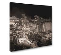 Las Vegas Skyline at Night in Abstract Modern Canvas Wall Art Print Ready to Hang, Framed Picture for Living Room Bedroom Home Office Décor, 20x20 Inch (50x50 cm)