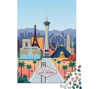 Las Vegas Skyline with Iconic Landmarks 1000 Piece Jigsaw Puzzle, Downtown Architecture at Night, Thick Cardboard Pieces, Birthday Gift for Puzzle Lovers, Adult Puzzle, 70x50cm/1000pcs