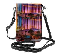Las Vegas Sunset 1 Print Small Cell Phone Leather Purse Adjustable Shoulder Rope Crossbody Bags For Women