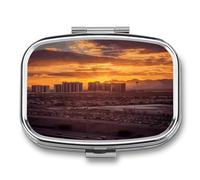 Las Vegas Sunset Pill Box 2 Compartment Small Square Pills Case Portable for Pocket Pill Organizer Travel Metal Pill Holder for Office Home Vitamin Medicine Fish Oil