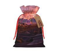 (Las Vegas Sunset) Print Christmas New Year Candy Gift Bag, Red Xmas Ribbon Drawstring Bags for Kids Xmas Holiday Eve Presents M Size