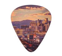 Las Vegas Sunset Print Guitar Picks 12-Pack - Assorted Thickness Picks with Storage Box & Assorted Unique Design for Acoustic, Electric, Bass, and Ukulele Players