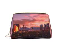 Las Vegas Sunset Print Makeup Bag Portable Leather Waterproof Cosmetic Bag Clutch Makeup Brush Bag (6.7x4.3in)