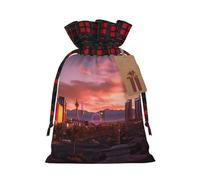 Las Vegas Sunset -Print Multi-Colored Burlap Drawstring Bags, Eco-Friendly Plaid Pouches For Wedding Party Favors & Custom Packaging. S