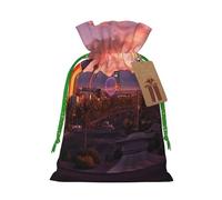 Las Vegas Sunset -Print Reusable Burlap Pouches - Rustic Wedding Favor Bags For Celebrations, Personalized Drawstring Bags Kraft Tag.