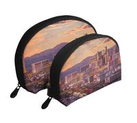 Las Vegas Sunset Printing Shell Makeup Bag Set 2-Piece Cosmetic Bags Portable Travel Makeup Storage Bag for Women Girls