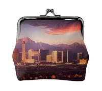 Las Vegas Sunset Women's Leather Kiss Lock Pouch â€“ Stylish Small Zipper-Free Wallet for Coins, Cards, Makeup & Essentials â€“ Compact & Lightweight Design for Daily Use, Travel & Gifting