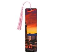 Las Vegas Sunset Wooden Bookmark Craft Hanging Tags Ornaments Rectangular Bookmarks with Holes and Ropes