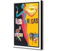 Las Vegas - Vintage Travel Art Retro - Wrapped Framed Canvas Wall Art - Various Sizes (A4 [30cm x 20cm])