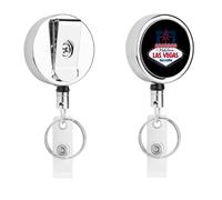 Las1 Vegas Cute Retractable Metal ID Badge Holder Reel Clip Keychain for Office Work