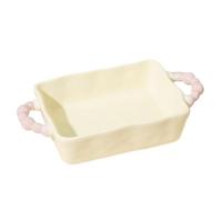 Lasagna Pans Ceramic Double-Handled Tableware Rectangular Baking Pan Baked Rice Bowl Microwave Oven Salad Serving for Baking Cake(Beige)