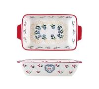 Lasagna Pans Hand-Painted Flower Ceramic Baking Pan Rectangular Double-Handled Baked Rice Steak for Baking Cake(Small)