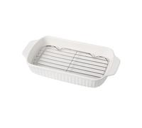 Lasagna Pans Household Ceramic Grill Pan with Oil Draining Net Double Ear Baking High Value Baked Rice Can Be Oven Steam for Baking Cake(White)