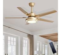 LASANYA Ceiling Fans with Lights,6 Speeds Dc Motor Reversible ，Quiet Fan Ceiling Lights for Bedroom Living Room Kitchen-Gold||52 inches