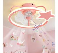 LASANYA Kids Star Modern Ceiling Fans with Lights and Remote, Bluetooth Smart Celing Light with Fan for Kids Room and Bedroom, Silent Dimmiable Ceiling Fans with Lamps, 6 Speeds-Pink