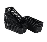 Lasbily 6-Pack Narrow Storage Basket, Slim Kitchen Organiser Storage Boxes, Plastic Storage Basket for Shelves, Cupboard, Cabinet, Black