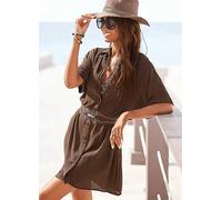 LASCANA Casual Short-Sleeved Long Blouse Brown
