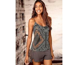 LASCANA Ethnic Print Cami & Plain Shorts Pyjamas Multi Print