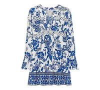 LASCANA Floral Broderie Anglaise V-Neck Kaftan Dress Blue Print