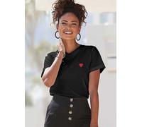LASCANA Heart Embroidered Short Sleeve T-Shirt Black