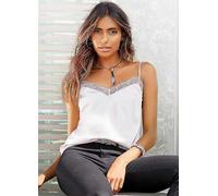 LASCANA Lace Trim Spaghetti Strap Top Cream