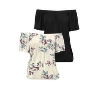 LASCANA Pack of 2 Carmen-Style Tops Cream Print / Black