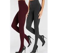 LASCANA Pack of 2 Cotton Blend Knitted Tights Plum / Grey