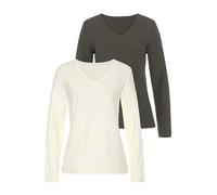 LASCANA Pack of 2 Long Sleeve Tops Cream / Khaki