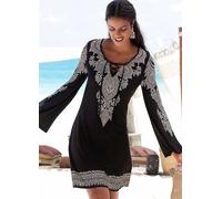 LASCANA Paisley Print Lace Up Tunic Dress Black Print