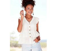 LASCANA Ruffle Trim Short Sleeve Blouse Cream
