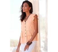 LASCANA Ruffle Trim Short Sleeve Blouse Peach