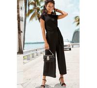 LASCANA Short Sleeve Culotte Jumpsuit Black