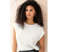 LASCANA Short Sleeve Structured Knit T-Shirt Cream