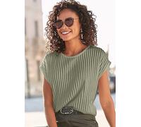 LASCANA Short Sleeve Structured Knit T-Shirt Khaki